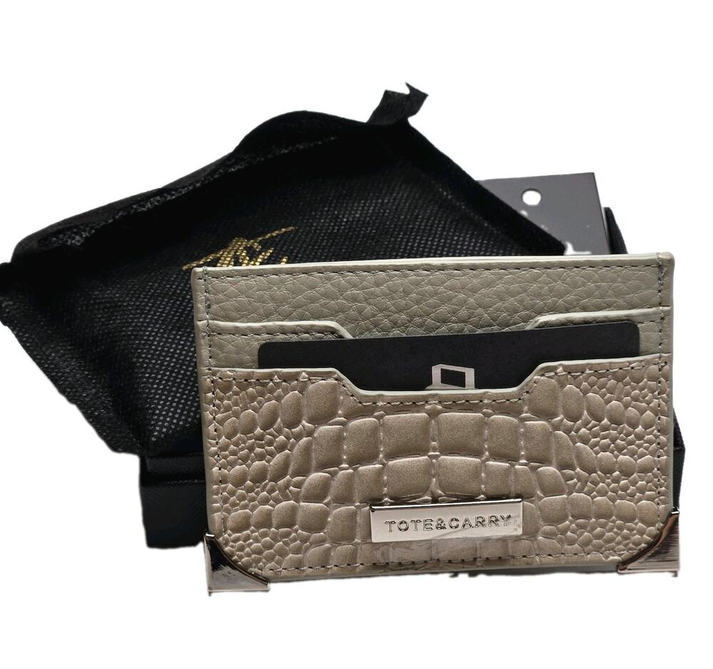 Tote & Carry Grey/Beige Crocodile Print Card Holder Wallet New with Tags